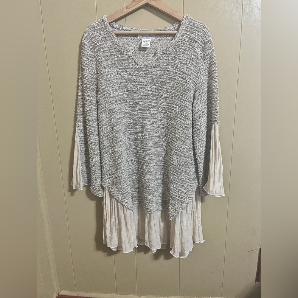 Paisley Vine Bell Sleeve Knit Tunic Sweater XL Casual Boho - Picture 6 of 10